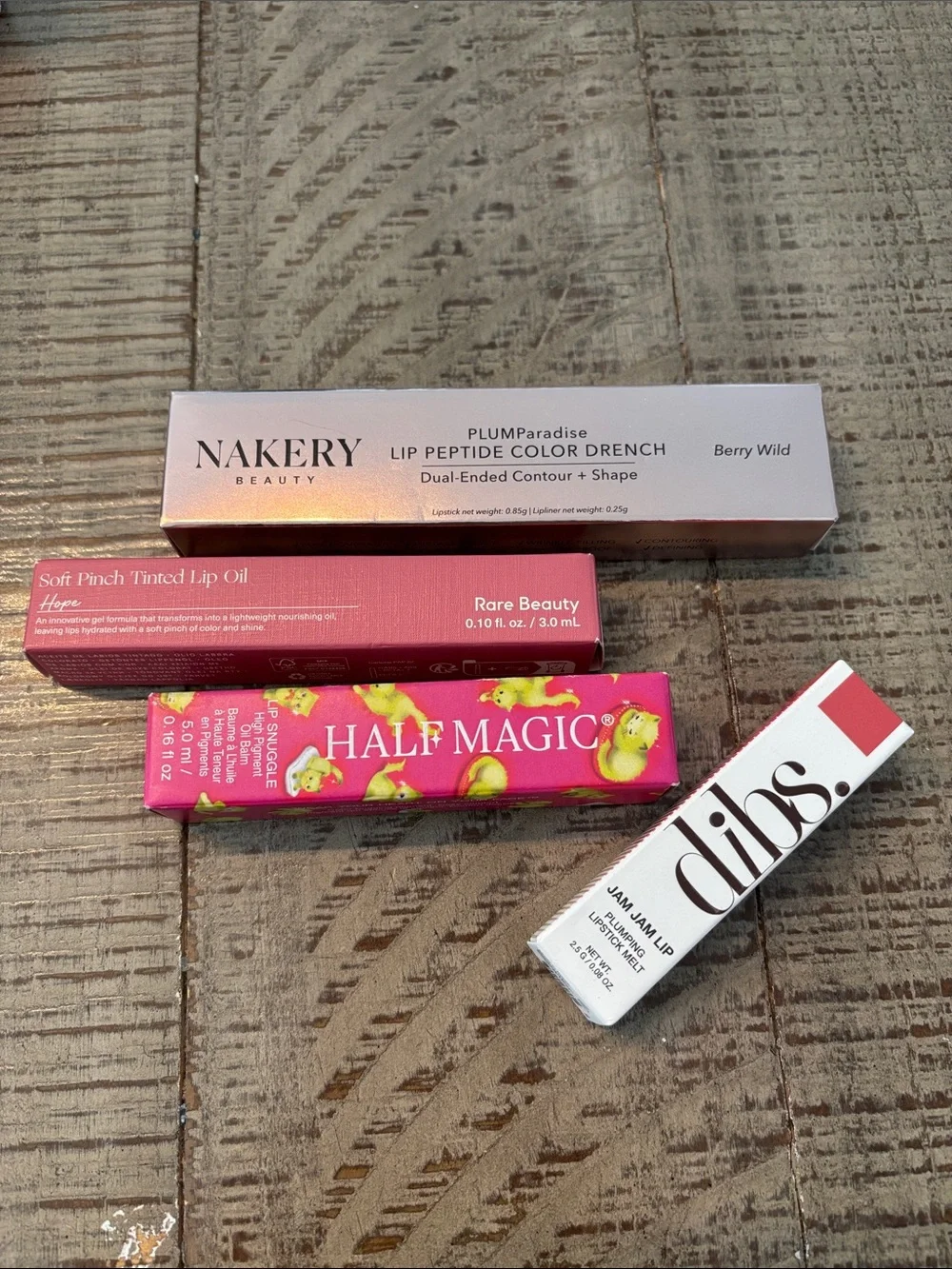 New Nakery, Rare Beauty, Half Magic, and Dibs 4 piece lip bundle